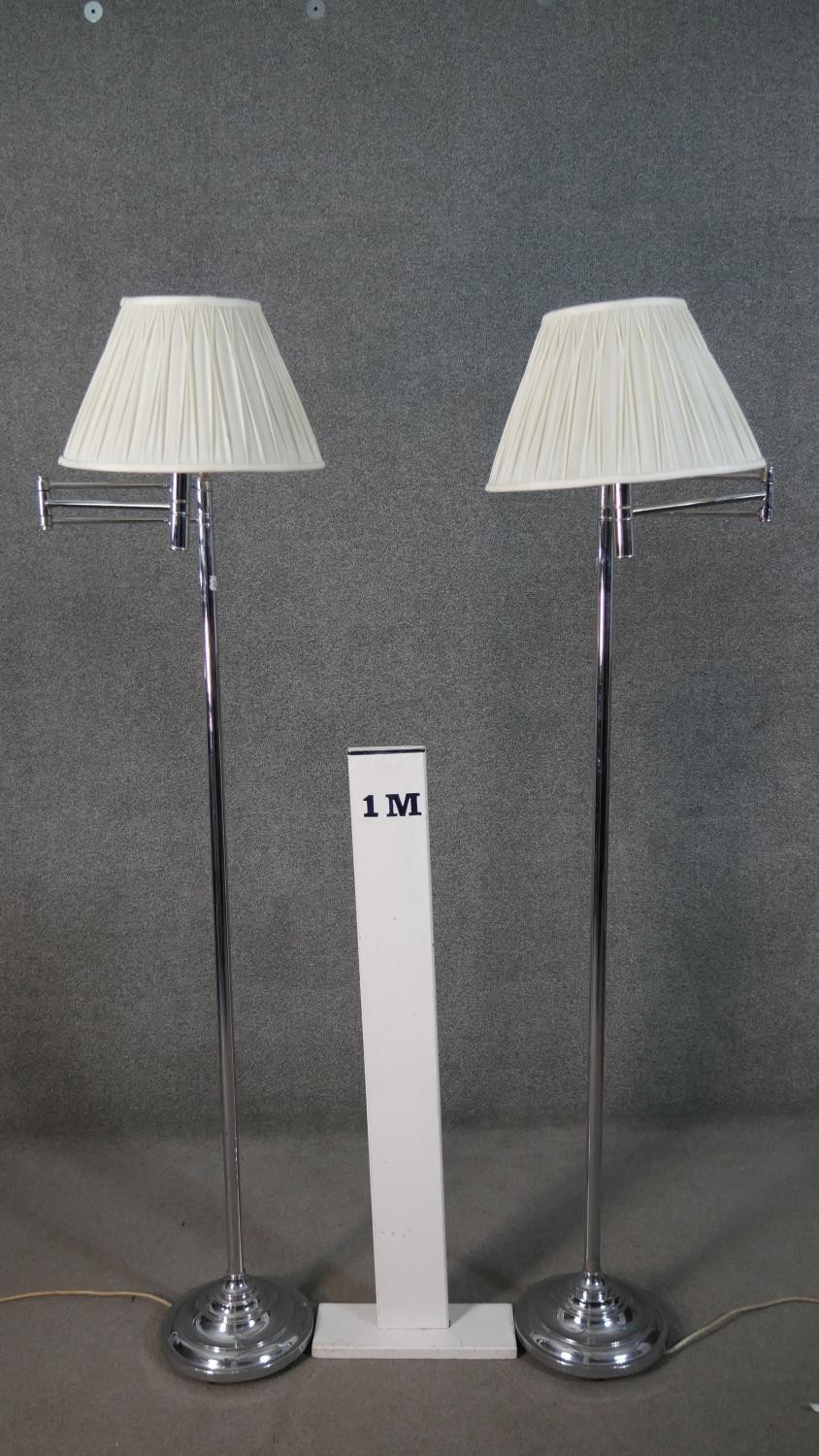 K&L Belysning Co, Denmark, a pair of circa 1960s adjustable chrome reading lamps, with white pleated - Image 2 of 8