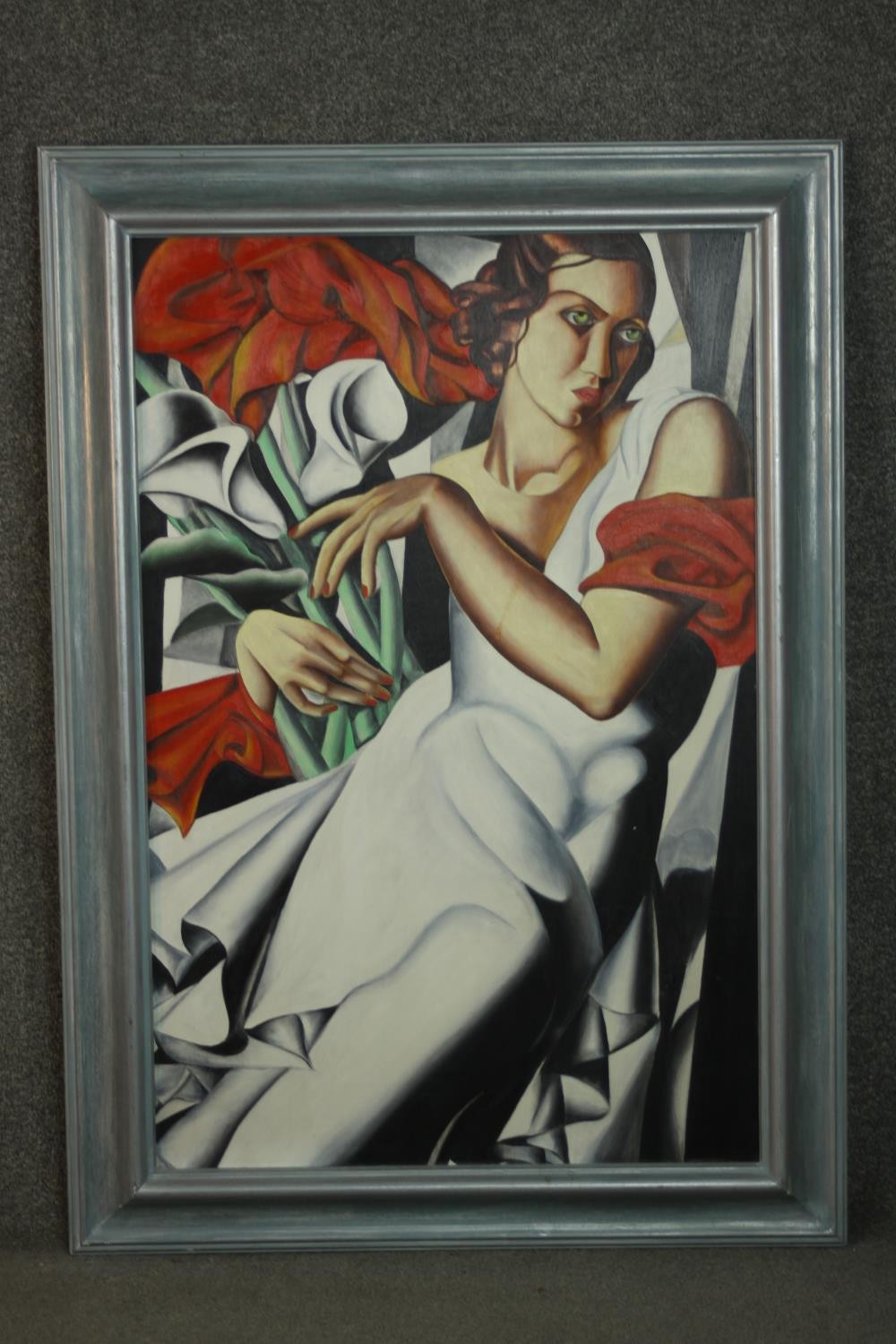 Manner of Temara de Lempicka, portrait of Ira Perrot, oil on board. H.117 W.82cm. - Image 2 of 9