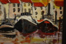 Mary Batchelor (1944 - 2017), oil on board, harbour scene with boats, signed verso.