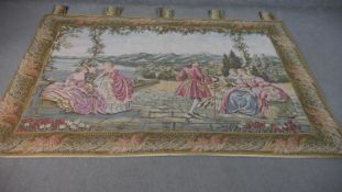 A 20th century French or Belgian machine woven tapestry, depicting 18th century nobles at leisure.