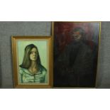 Two framed oil on board portraits, one of a young female, indistinctly signed. H.94 W.63cm. (