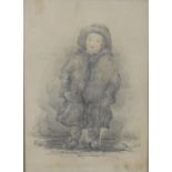 A framed and glazed Victorian pencil and watercolour drawing of a young French boy, indistinctly