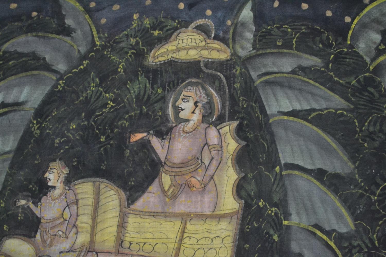 An early 20th century Indian gouache on fabric depicting a deity on elephant with followers. H.116 - Image 6 of 8