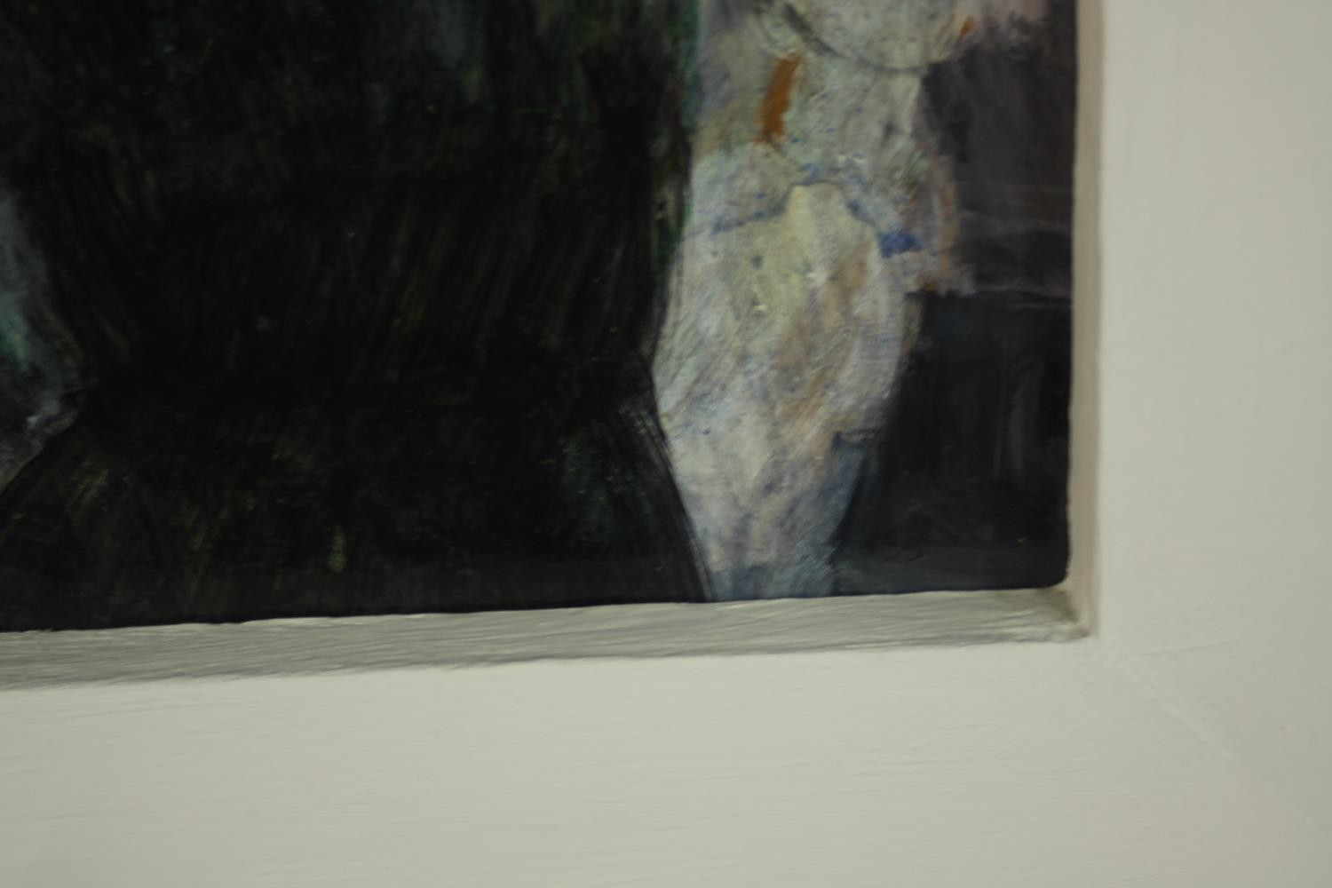 A framed oil on board, expressionist style figure study, unsigned. H.54 W.64cm. - Image 4 of 5