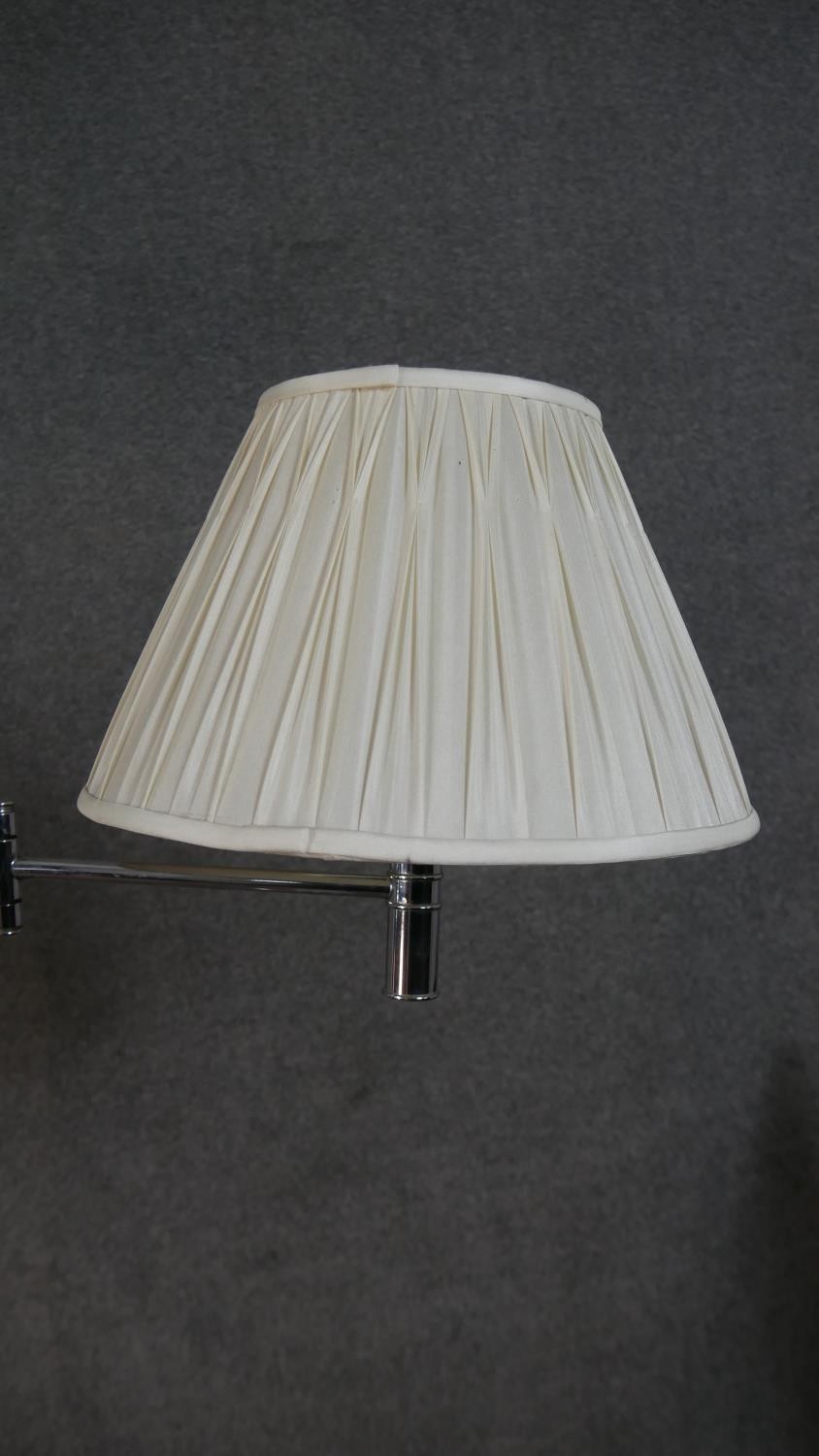 K&L Belysning Co, Denmark, a pair of circa 1960s adjustable chrome reading lamps, with white pleated - Image 4 of 8