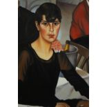 After Christian Schad, oil on canvas of a woman with cigarette, 'Sonja', unsigned. H.88 W.60cm.