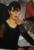 After Christian Schad, oil on canvas of a woman with cigarette, 'Sonja', unsigned. H.88 W.60cm.