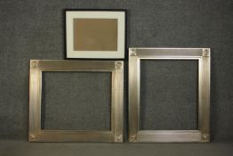 Two modern silver carved picture frames and a black frame. H.79 W.69cm. (largest)