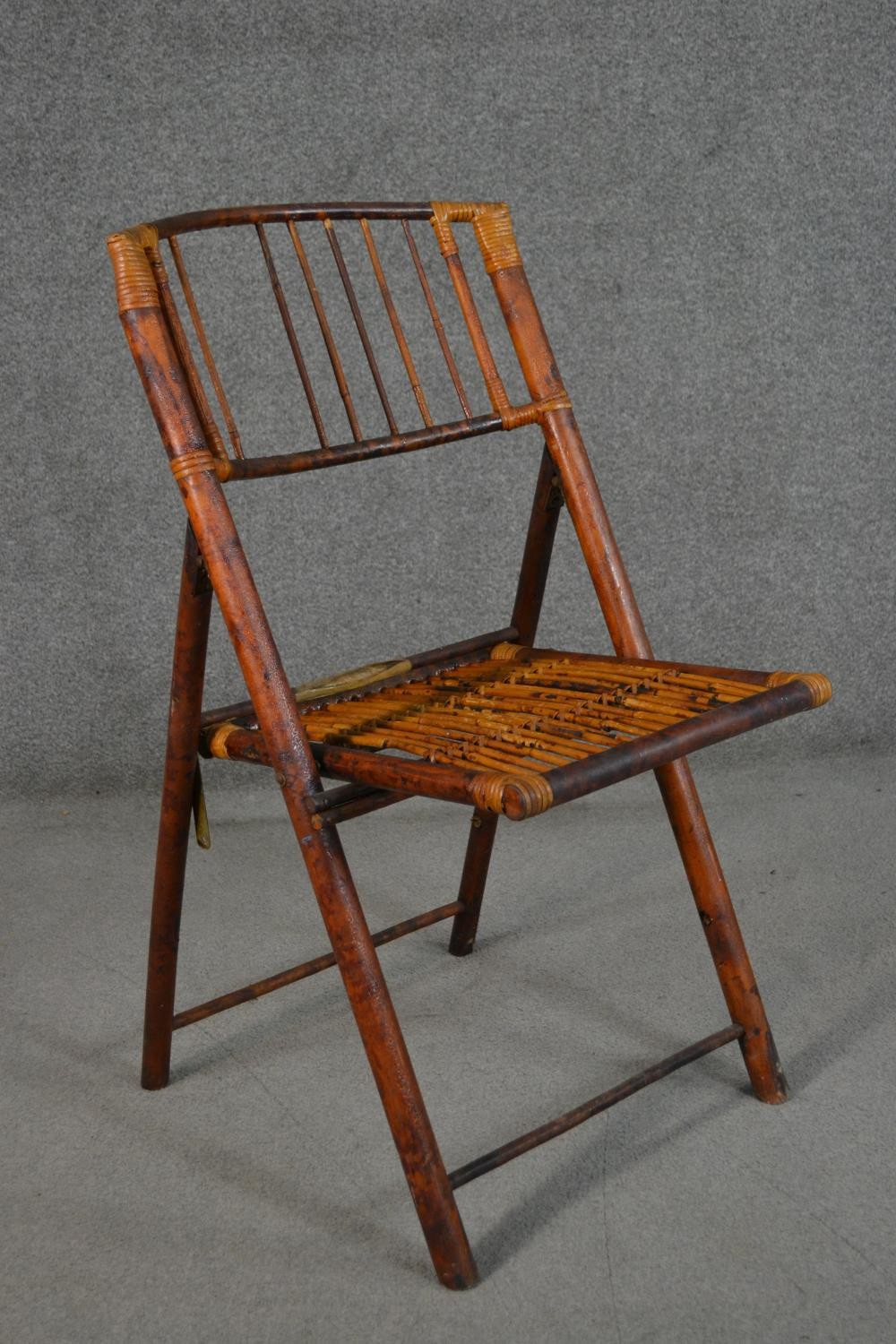 A folding bamboo chair, with a slatted back and seat. - Image 6 of 7