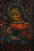 Ana Bron, oil on board of a woman, signed verso. H.65 W.63cm.