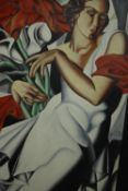 Manner of Temara de Lempicka, portrait of Ira Perrot, oil on board. H.117 W.82cm.