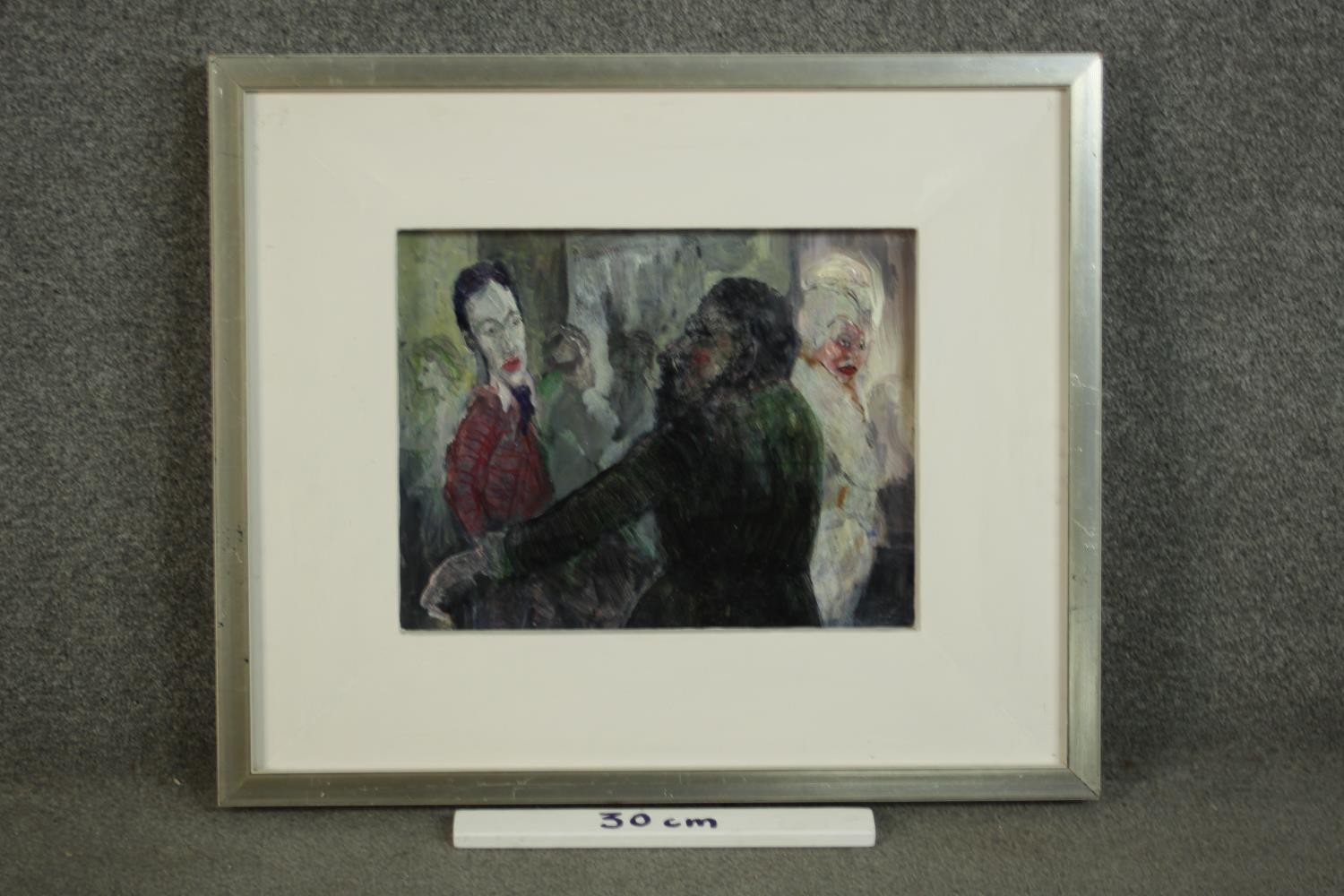 A framed oil on board, expressionist style figure study, unsigned. H.54 W.64cm. - Image 3 of 5