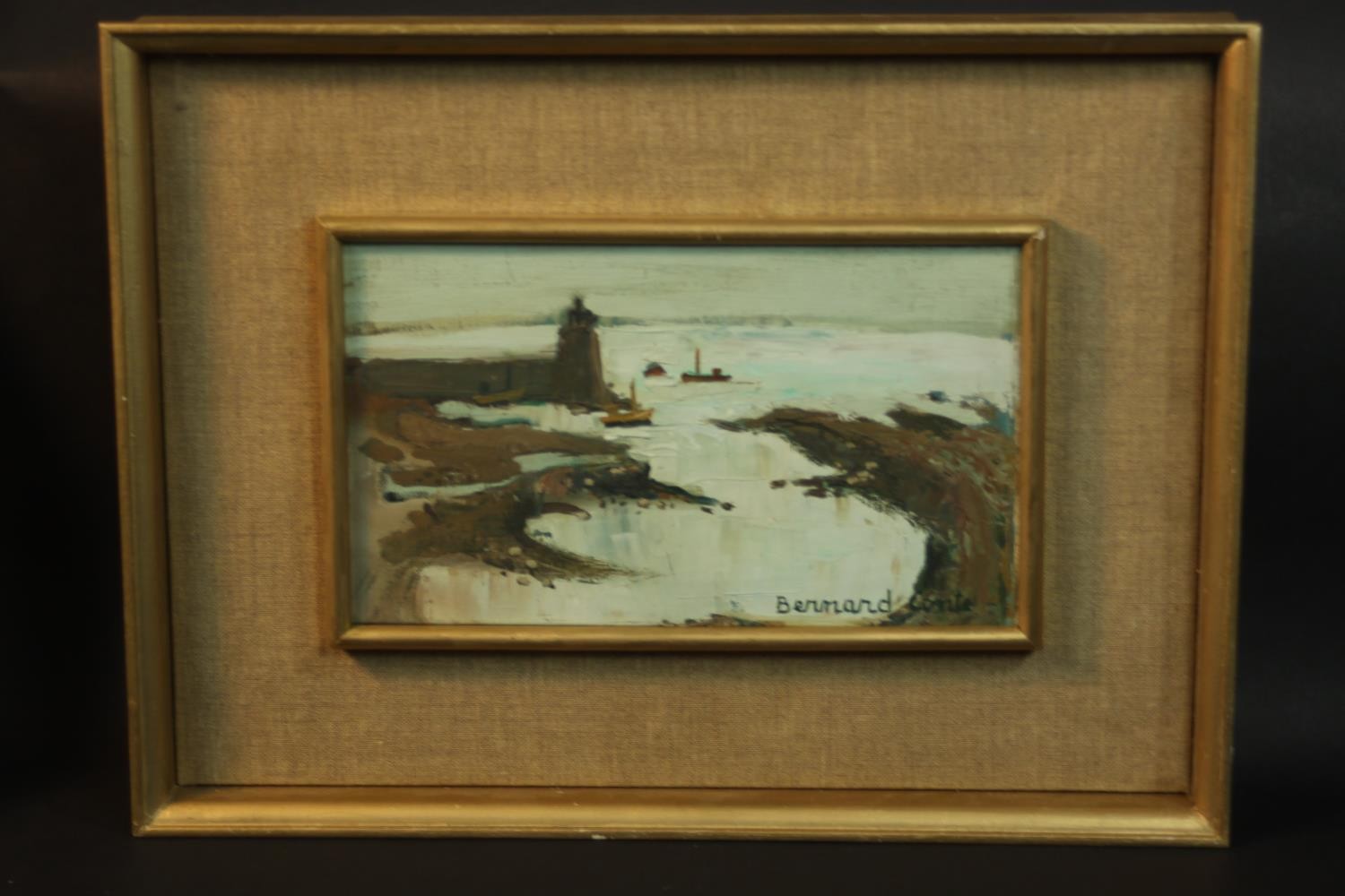Bernard Conte (1931-1995), Coastal Scene, oil on canvas, signed lower right, label and inscription - Image 2 of 5