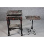 A Chinese black painted occasional table, of square form, the legs joined by an undertier,