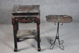 A Chinese black painted occasional table, of square form, the legs joined by an undertier,