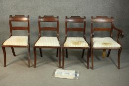 A set of four Regency mahogany dining chairs, one carver and three side chairs, with gadrooned