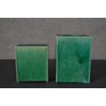 Two Chinese turquoise glaze ceramic flower bricks. H.17 W.12.5 D.8cm