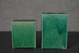 Two Chinese turquoise glaze ceramic flower bricks. H.17 W.12.5 D.8cm