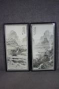 Two framed and glazed early 20th century Chinese watercolours on paper of misty mountainous
