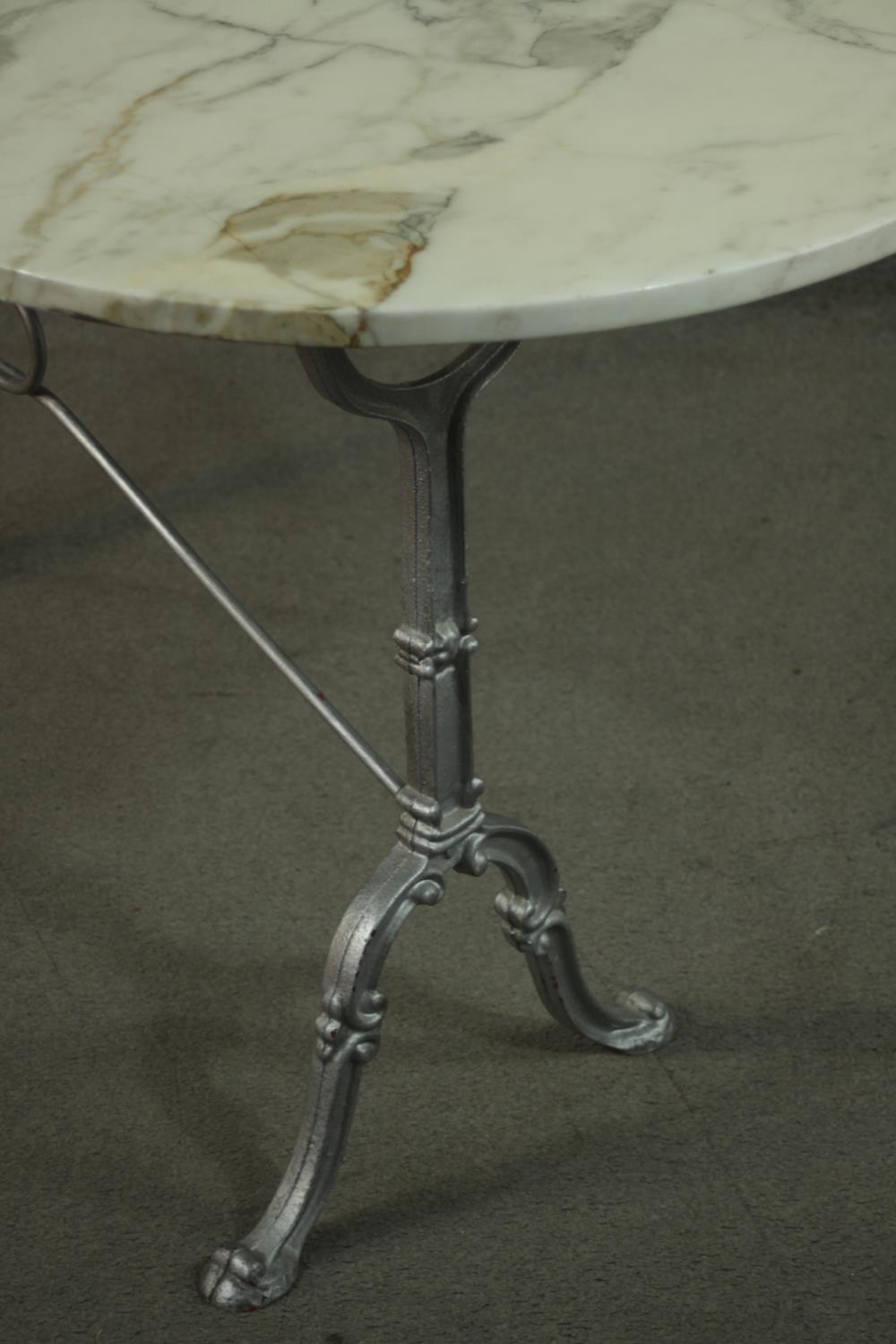 An Italian marble topped cast iron table, the top with rounded ends, on cast end supports, joined by - Image 8 of 8
