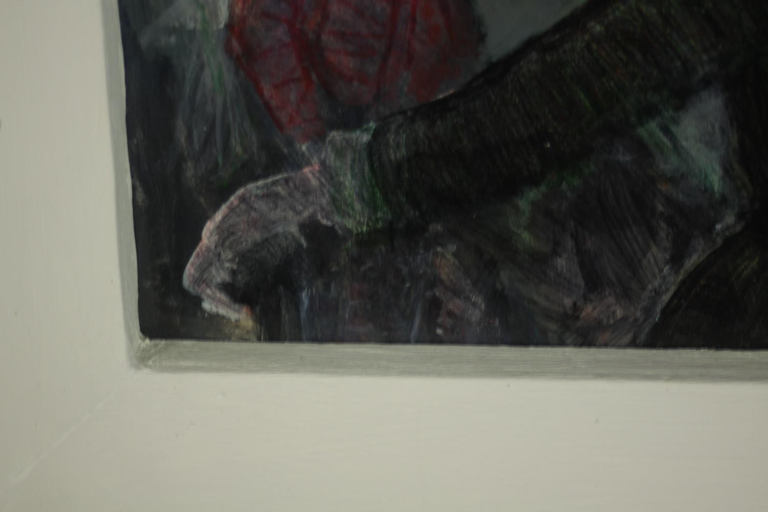 A framed oil on board, expressionist style figure study, unsigned. H.54 W.64cm. - Image 5 of 5