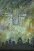 STOT21stCplanB (Harry Adams), 20th Century, "Bomb over London" Oil, encaustic and