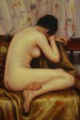 A gilt framed oil on board of a nude study, unsigned. H.69 W.58cm.