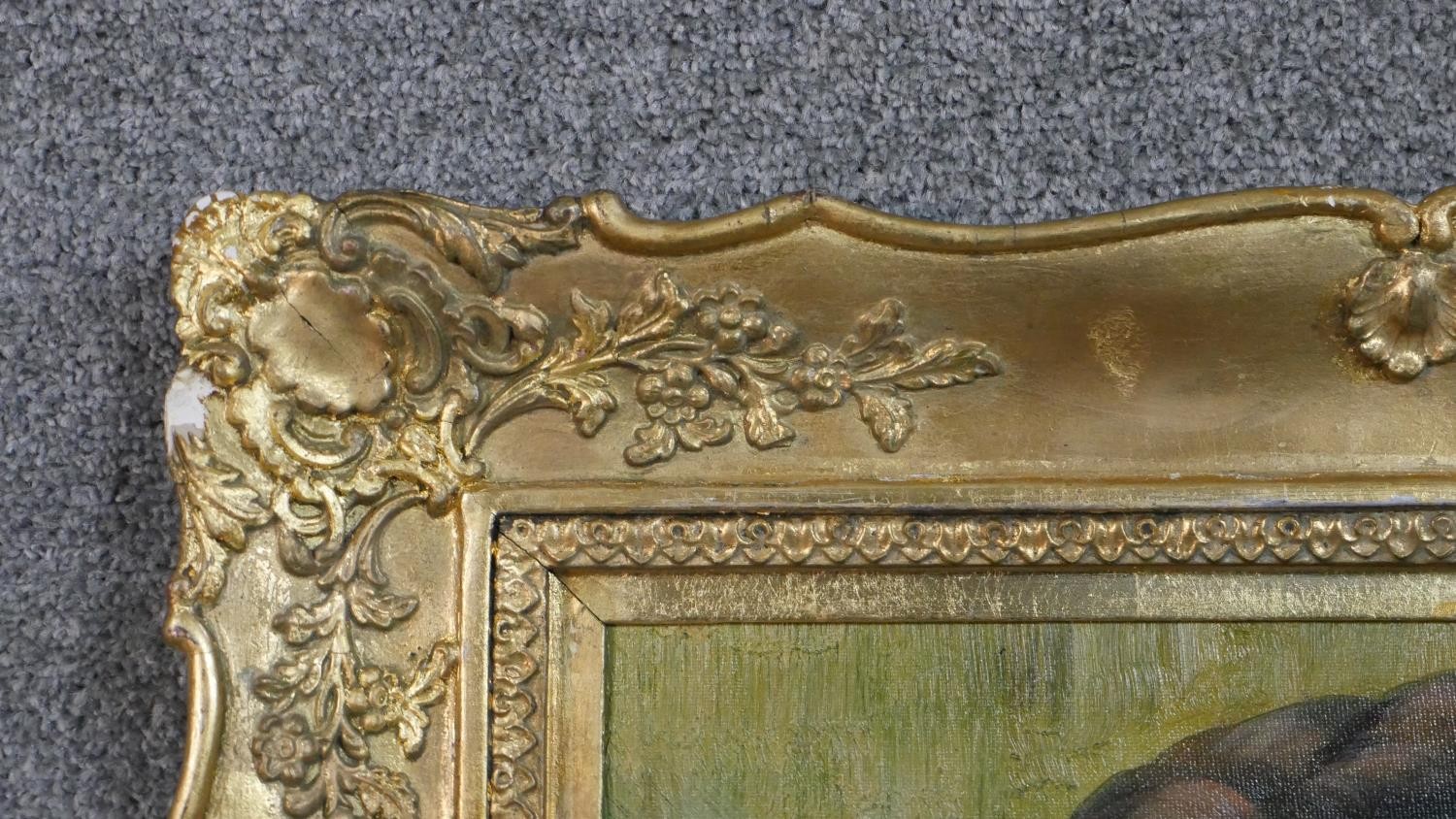 A gilt framed oil on canvas portrait of a young woman with plaited hair. H.69 W.57cm. - Image 5 of 6