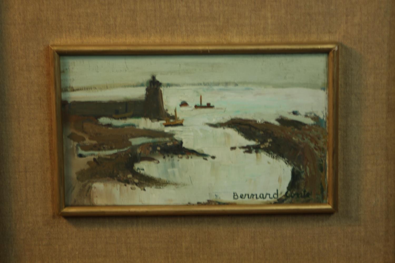 Bernard Conte (1931-1995), Coastal Scene, oil on canvas, signed lower right, label and inscription - Image 4 of 5