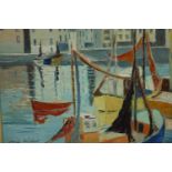 Follower of Charles Breaker, oil on board of a harbour scene, signed Charles Breaker. H.53 W.60cm.