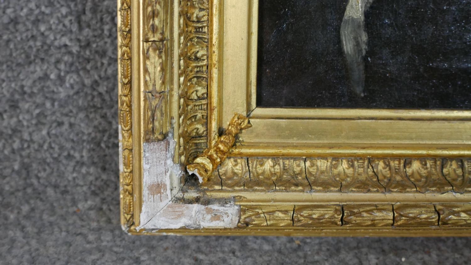 A carved giltwood framed oil on canvas portrait of an elderly lady in a lace collar. Unsigned. H. - Image 6 of 7