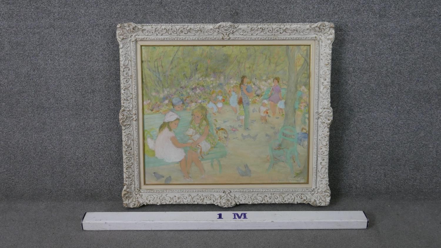 Jocelyne Seguin, French, (1917 - 1999), Oil on canvas, people in the park, signed bottom right and - Image 3 of 10