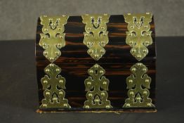 A Victorian Gothic revival lockable coromandel stationery box with engraved and pierced brass