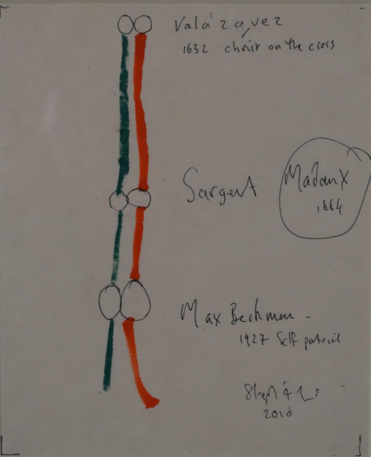 A framed and glazed pen and oil pastel drawing of a French metro line, indistinctly signed. H.34 W.