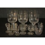 A collection of thirteen 18th and 19th century drinking glasses, various hand cut designs and sizes.