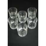 A set of six hand cut crystal whiskey tumblers. (one chipped) H.9 Dia.9cm.
