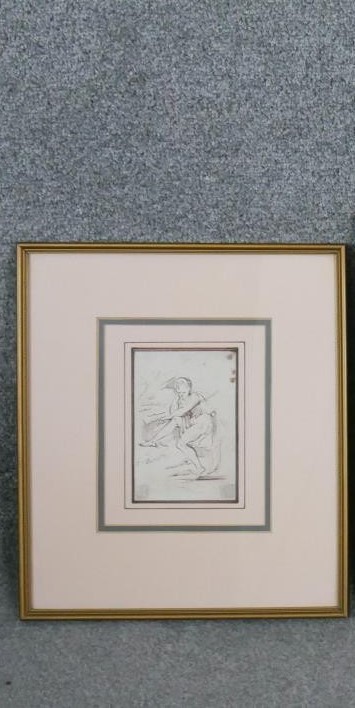 A framed and glazed 19th century watercolour study of a classical figure. Unsigned. H.34 W.29cm - Image 2 of 3