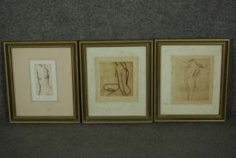 Ian Laurie, three limited etchings, female nudes, edition 10/25, 19/45 and 15/25, signed and