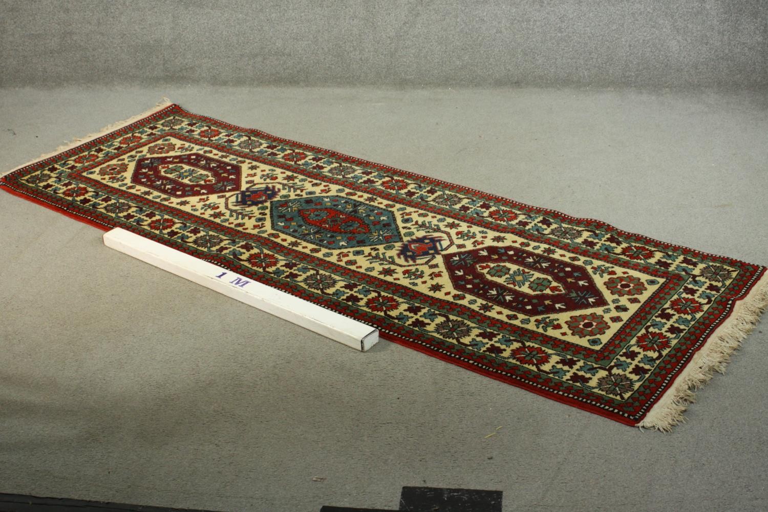 A hand made beige ground Russian Erevan runner. L.235 W.85cm. - Image 2 of 6