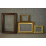 Four early 20th century picture frames, including three gilt wood and gesso frames, some with