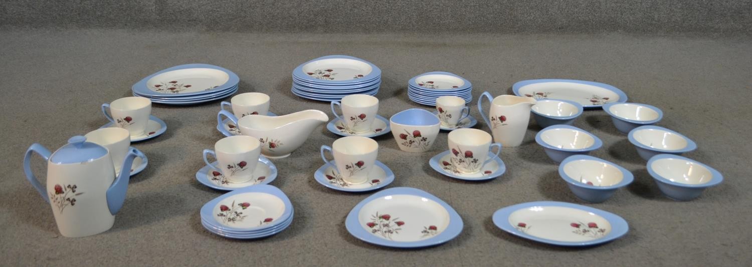 A 20th century Copeland Spode dinner and tea set, 55 Pieces, with clover and other flowers, in a - Image 2 of 8