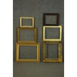 A collection of six picture frames, five gilt wood, one with moulded detailing. H.41 W.50cm. (