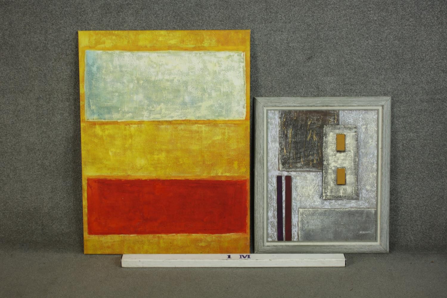 After Rothko, a framed abstract oil on board, signed R. Stokes with a similar unframed oil on board, - Image 2 of 11