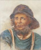 A gold painted framed oil on canvas portrait of a fisherman. H.40 W.35cm.