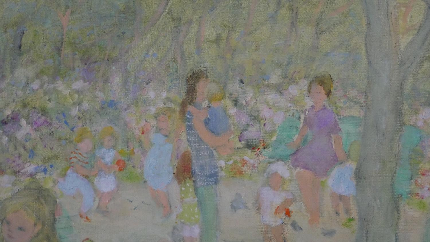 Jocelyne Seguin, French, (1917 - 1999), Oil on canvas, people in the park, signed bottom right and - Image 5 of 10