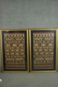 A pair of early 20th century Lampung ceremonial sarongs from South Sumatra, Indonesia. Woven cotton,