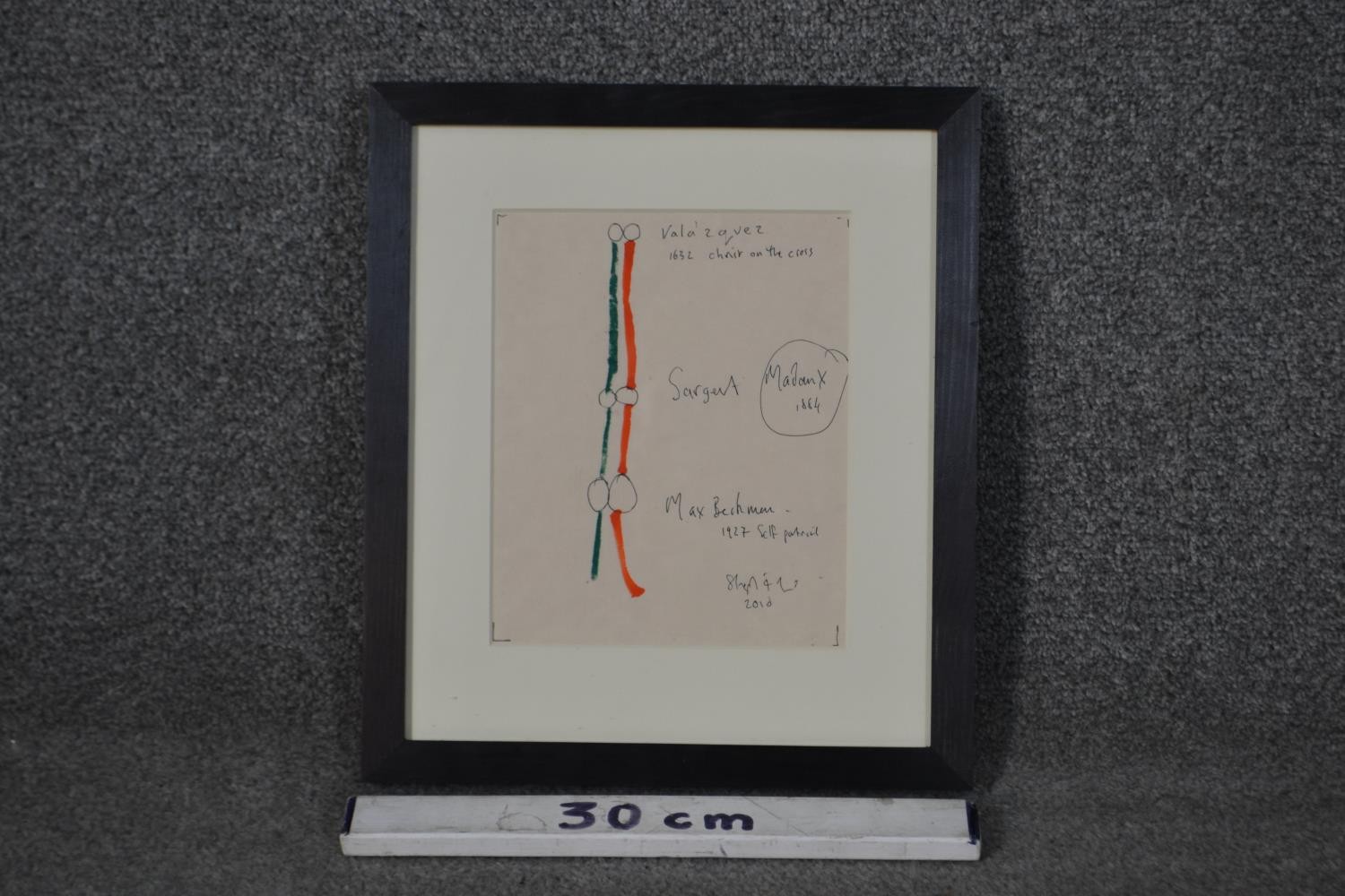 A framed and glazed pen and oil pastel drawing of a French metro line, indistinctly signed. H.34 W. - Image 3 of 4