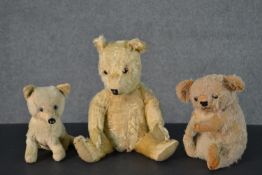 Three 19th century stuffed fabric animals, including a teddy bear, dog and Koala bear. The mohair