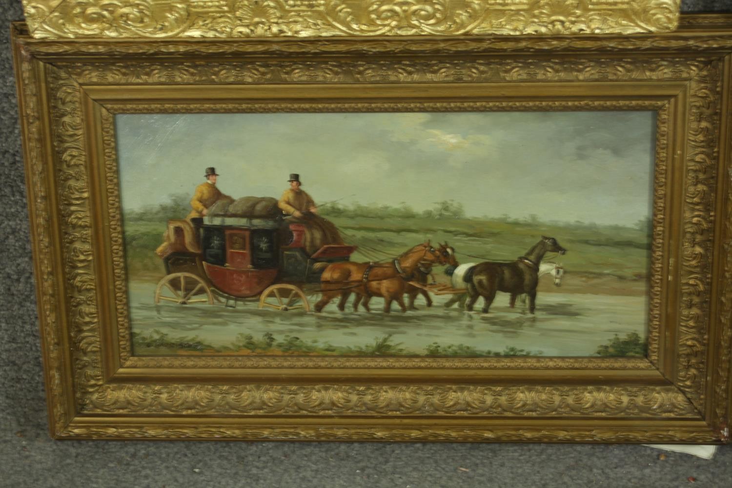 Four giltwood framed oil on boards, various subjects including a coastal scene, thatched cottages, - Image 11 of 12