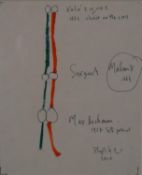 A framed and glazed pen and oil pastel drawing of a French metro line, indistinctly signed. H.34 W.